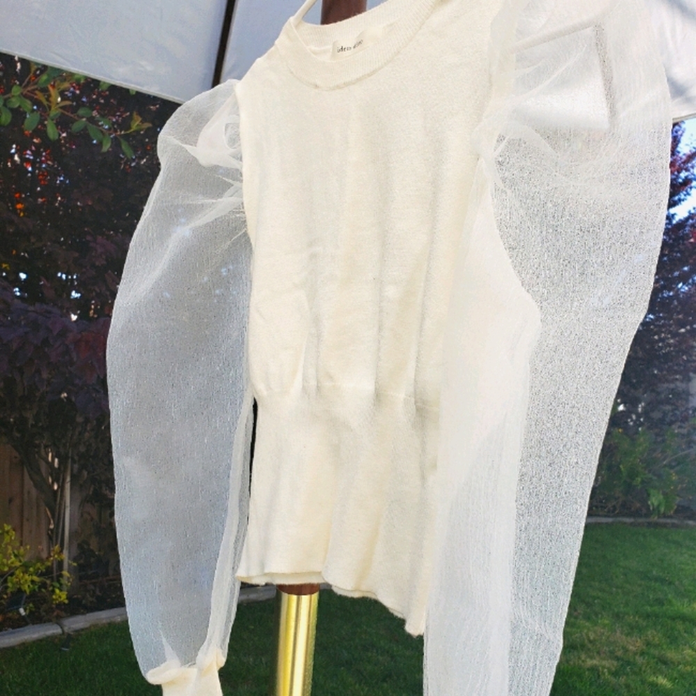 Sheer long sleeve white blouse.